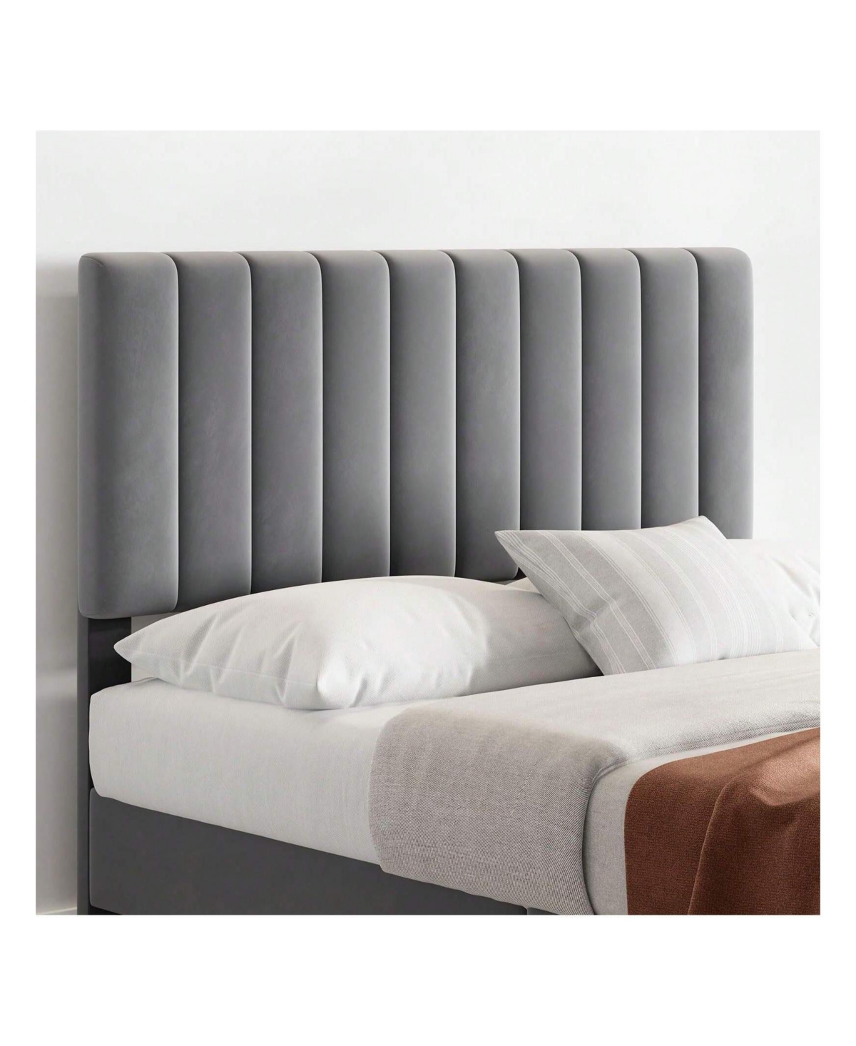 gaomon Platform Bed Frame With Adjustable Velvet Upholstered Headboard, Mattress Foundation With Wooden Slat Support, No Box Spring Needed