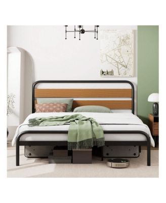 Senfot Queen/King Size Platform Bed Frame With Wood Headboard, Heavy Duty Metal Slat Support, Noise Free Design Mattress Foundation, Easy Installation
