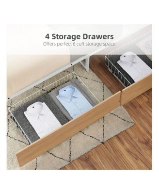 Bed Frame With 4 Drawers,Platform Bed Frame With Storage,Full Size Platform Bed With Headboard Frame,Metal Bed Frame Steel Slat Support/No Box Spring Needed/Easy Assembly
