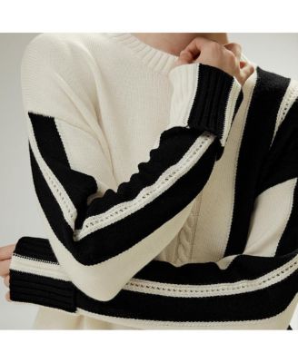 Women's Bicolor Stripe Knit Wool Sweater