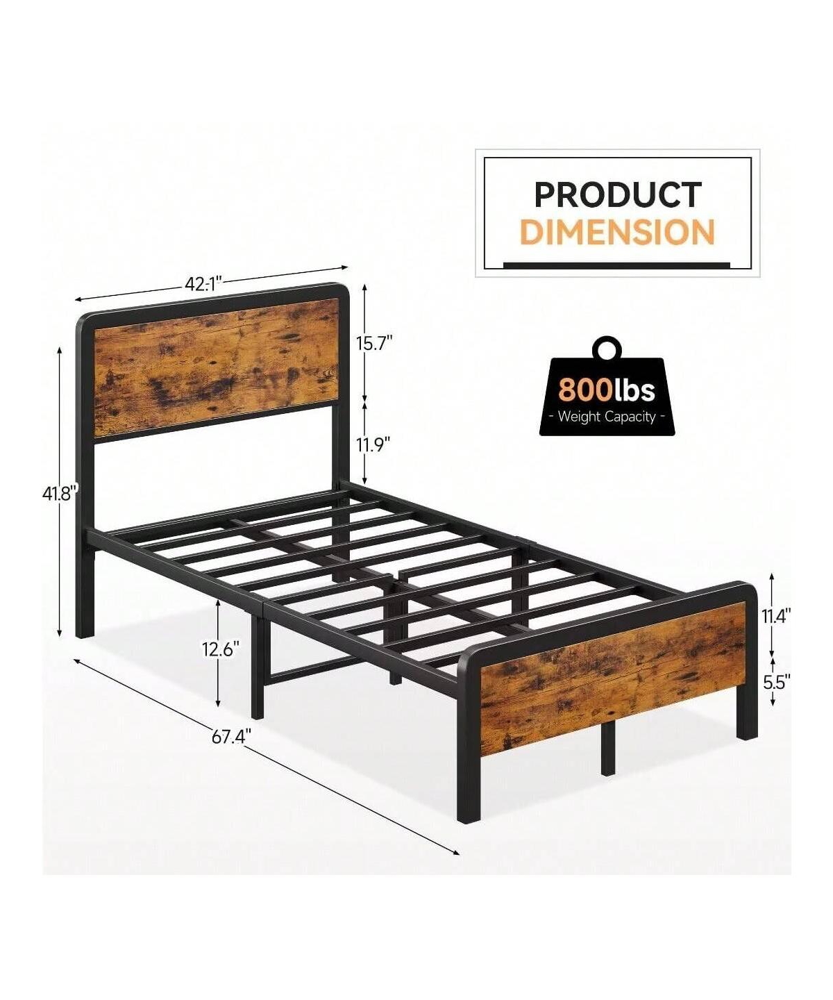 gaomon Twin/Full/Queen Platform Bed Frame With Wooden Headboard And Footboard, Sturdy Metal Slat Support, Mattress Base