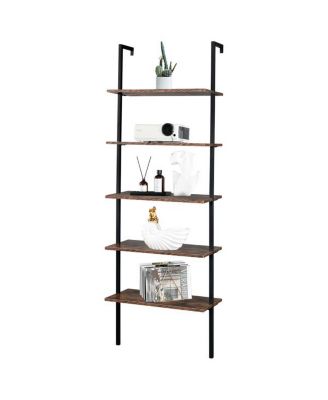 Industrial Wall-Mounted Bookcase 5-Tier Open Ladder Shelf with Metal Frame for Stylish Storage