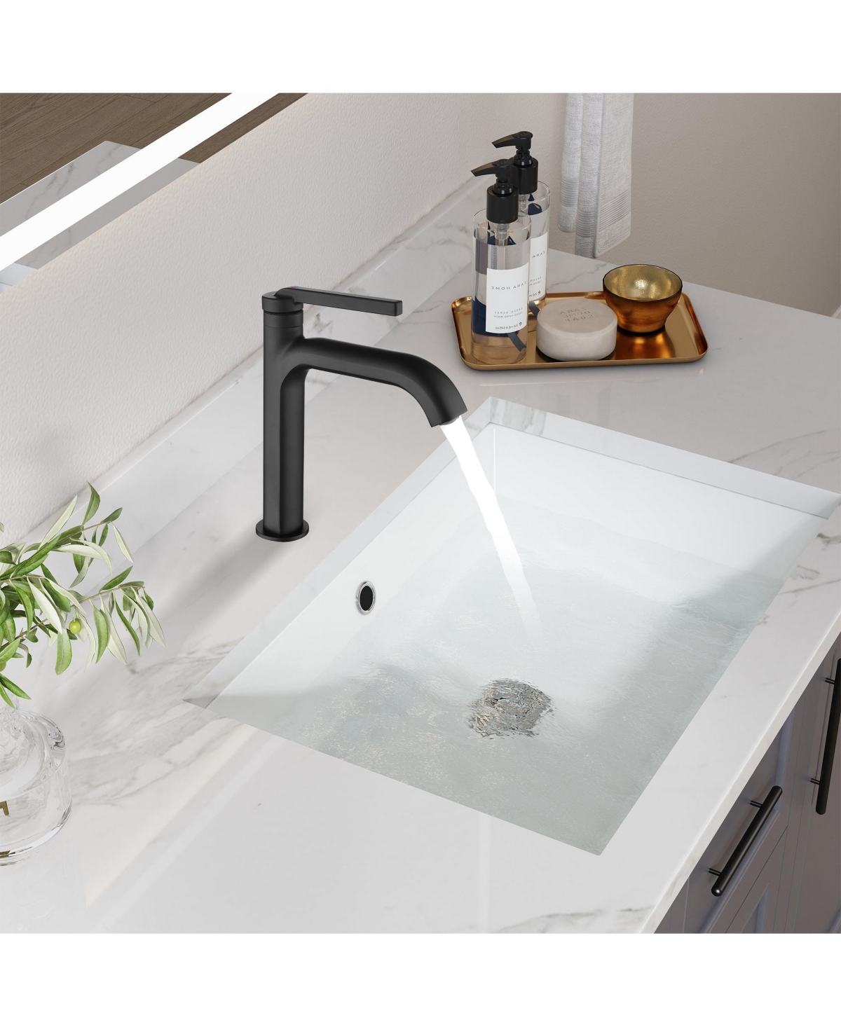 Mondawe Single Handle Bathroom Sink Faucet, Modern Bathroom Faucet with Sprayer Matte- Black