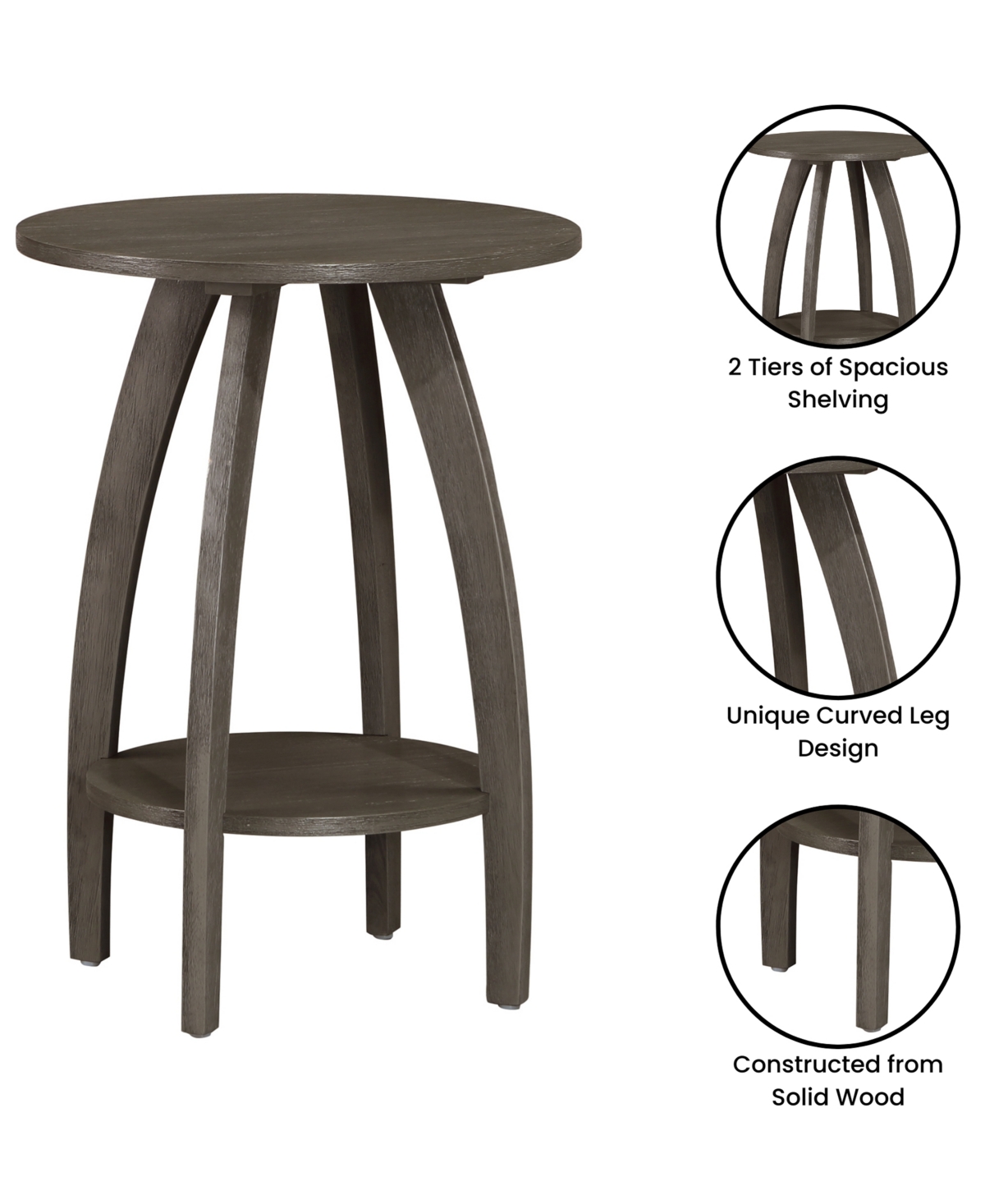 Convenience Concepts 17.75" Aldrin End Table With Shelf In Wirebrush Dark Gray