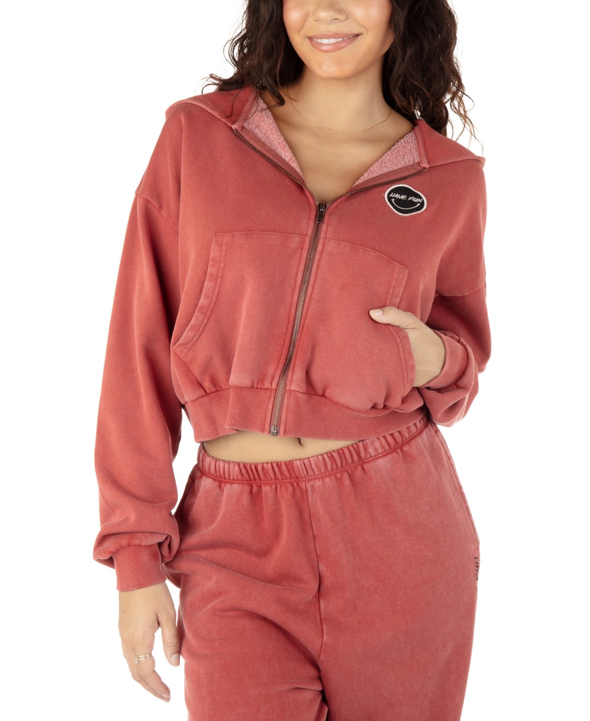 HURLEY JUNIORS' HAVE FUN CROPPED ZIPPERED HOODIE 