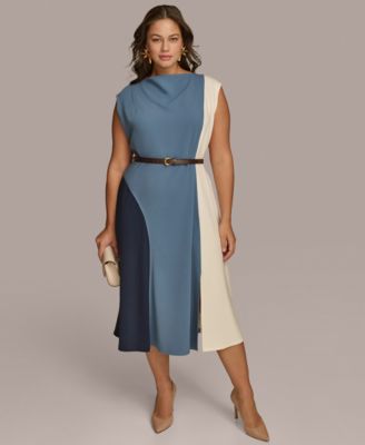 Donna Karan New York - Plus Size Colorblocked Belted Dress