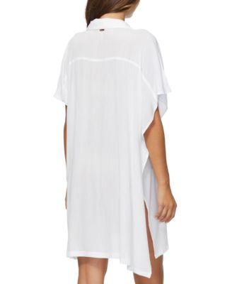 Juniors' Vacay Button-Front Cover-Up Tunic Shirt