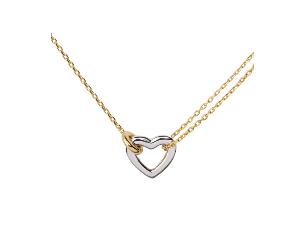 Heart Pendant Two-Tone Necklace in Sterling Silver - Silver and 14k gold