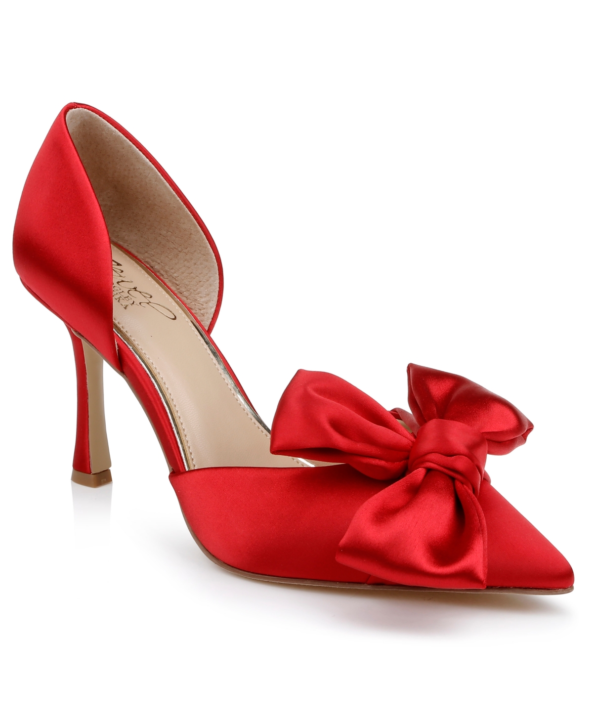 Shop Jewel Badgley Mischka Women's Sidney Slip On Evening Bow Pumps In Red Satin