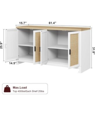Buffet Cabinet with Storage, Sideboard Kitchen Storage Cabinet with 4 Rattan Decorated Doors