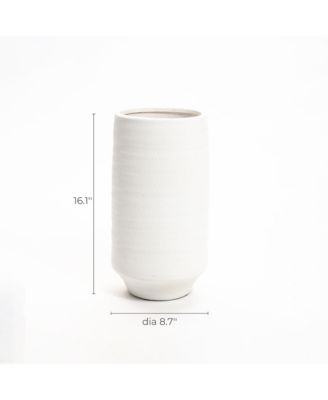 White Terracotta 16.1-Inch Tall Indoor and Outdoor Cylinder Vase