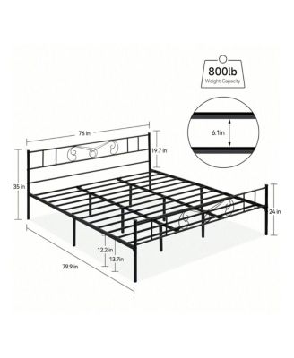 Metal Platform Bed Frame With Headboard And Footboard, Steel Slat Support And Mattress Foundation, No Box Spring Needed