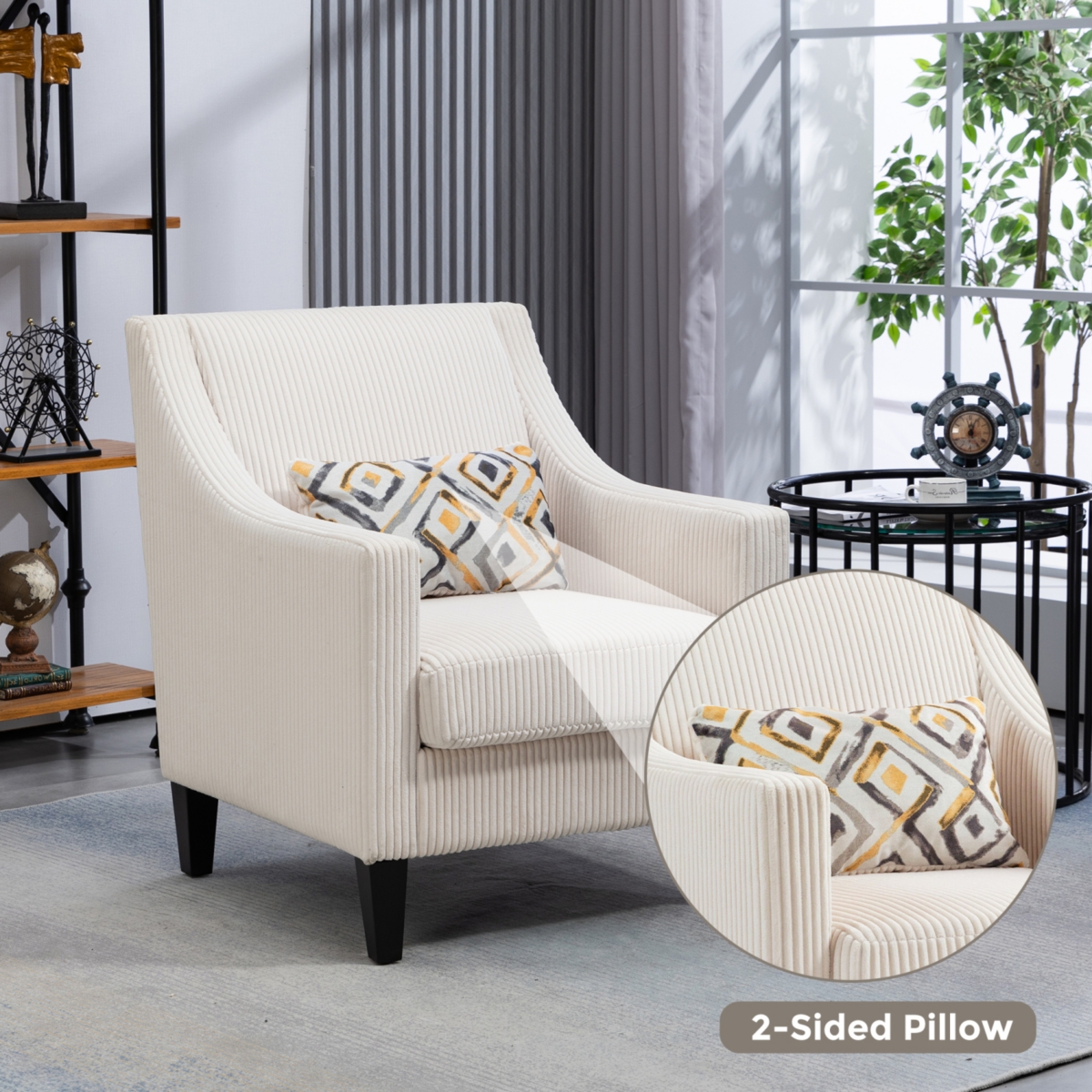 Streamdale Furniture Modern Accent Chair, Upholstered Armchair with Scooped Arms for Bedroom, Apartment, Studio, Office, Waiting RoomCorduroy)