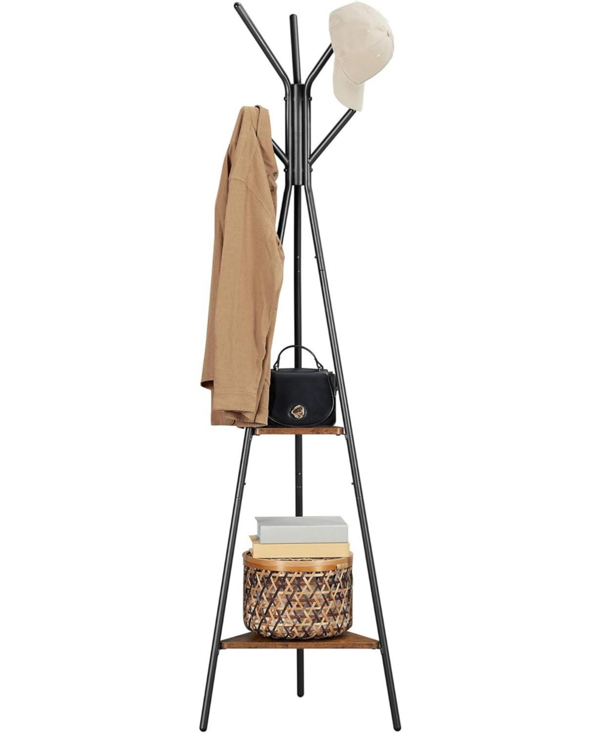 Hall Tree with 2 Shelves - Hazelnut brown