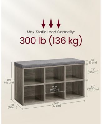 Cushioned Shoe Storage Bench with 6 Compartments, Heather Greige