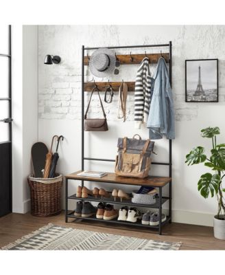 Entryway Industrial Style Coat Rack with Shoe Storage