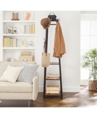 Industrial Style Coat Rack with 3 Shelves, Rustic Brown &amp; Black