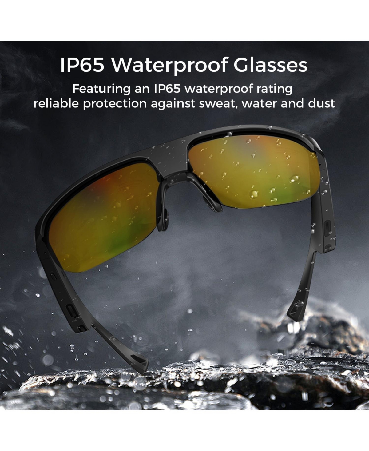 Alpha Digital Polarized Bluetooth Smart Glasses w/ Mic, Open-Ear Audio, IP65 & 5-Hr Battery