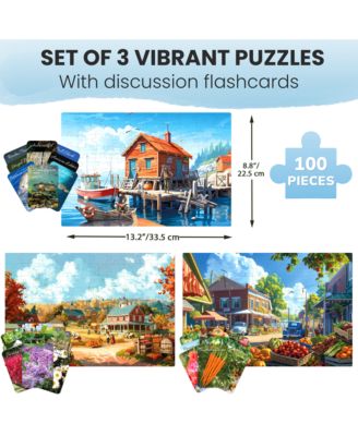 3SET 100 Pieces Dementia Puzzles for Elderly - 9 Memory Flashcards