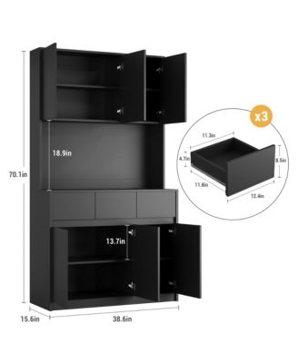 70" Kitchen Food Pantry with Charge Station, LED Light,Storage Cabinet