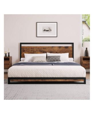 6 Inch Metal Platform Bed Frame With Wooden Headboard And Footboard, Mattress Foundation, Easy To Assemble
