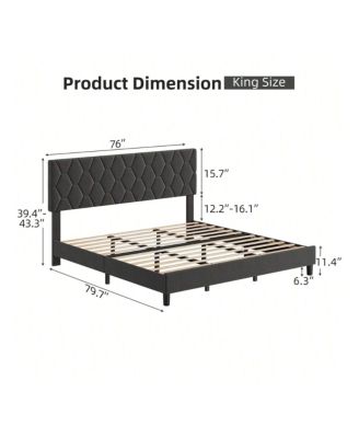Bed Frame With Headboard Upholstered Bed Frame, Heavy-Duty Platform Bed Frame With Strong Wood Slats, Upholstered Mattress Foundation No Box Spring Needed