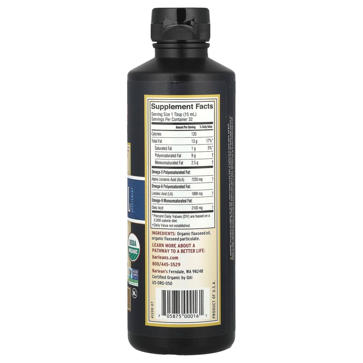 Barlean's Organic Lignan Flax Oil Supplement - 16 fl (473 ml)