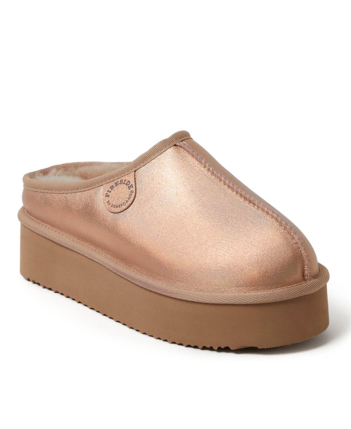 Fireside by Dearfoams Women's Queenstown Genuine Shearling Platform Clog Slipper - Rose gold