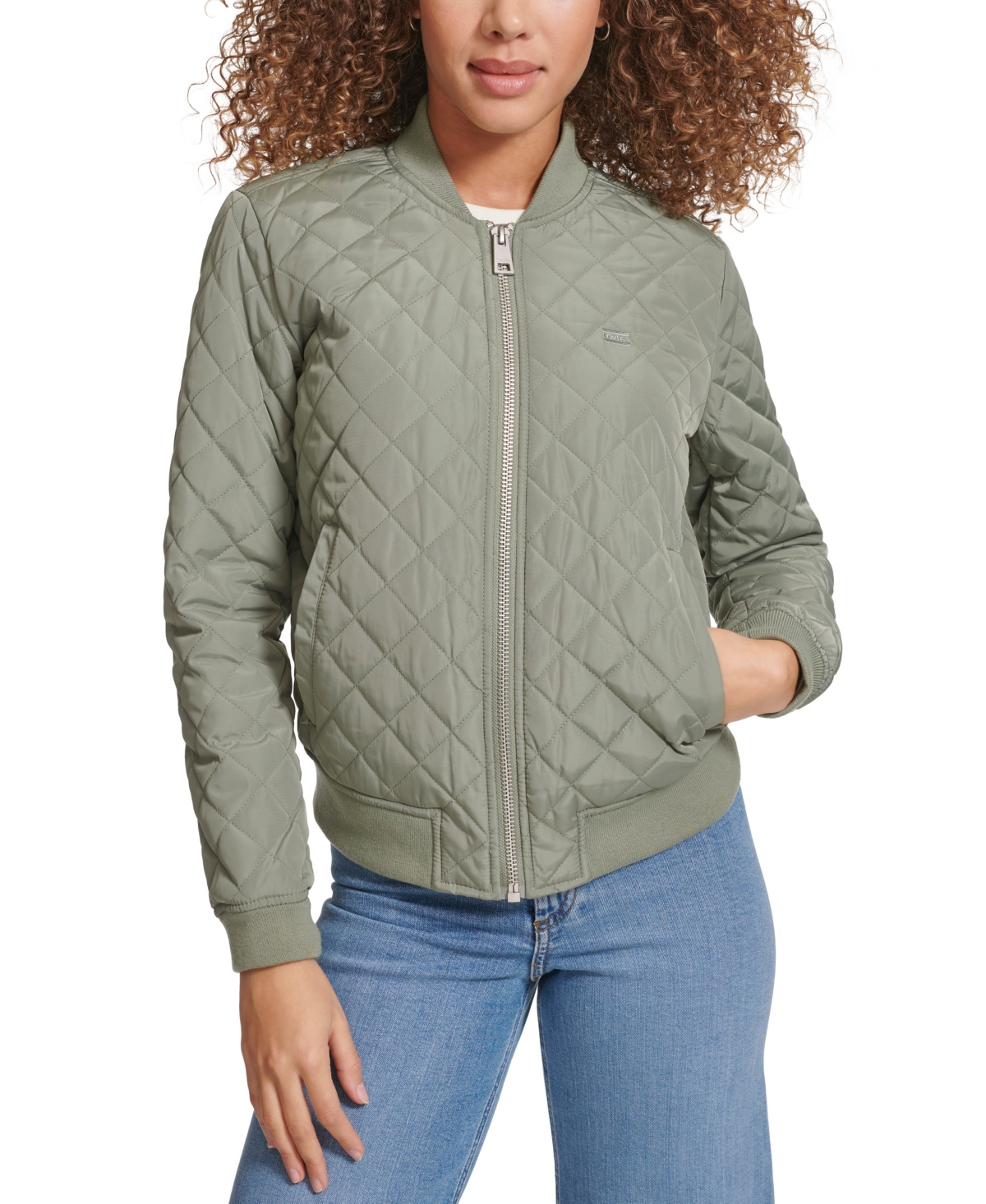 Women's Diamond Quilted Casual Bomber Jacket - Peach Blush