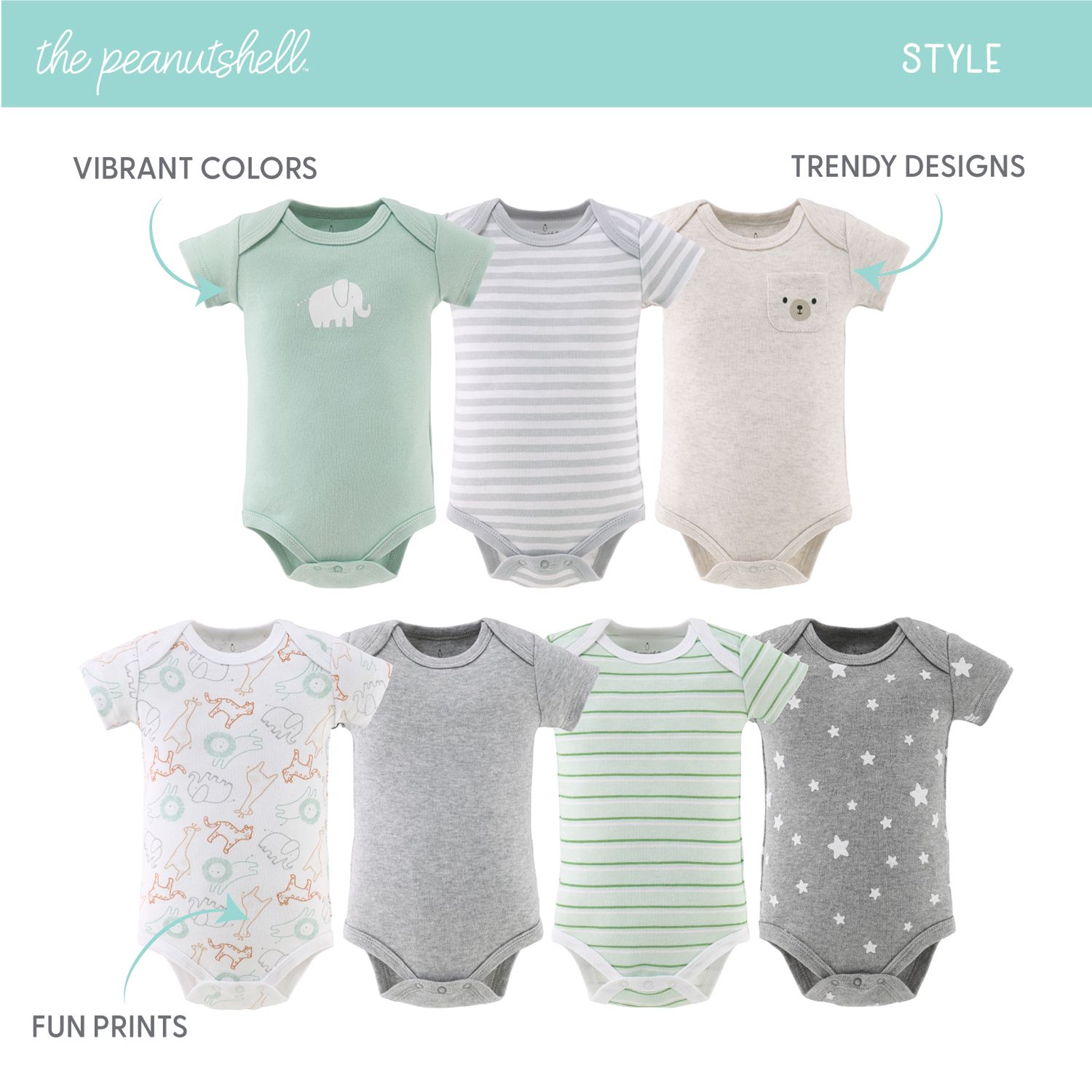 Baby Boys Neutral Safari Bodysuits
