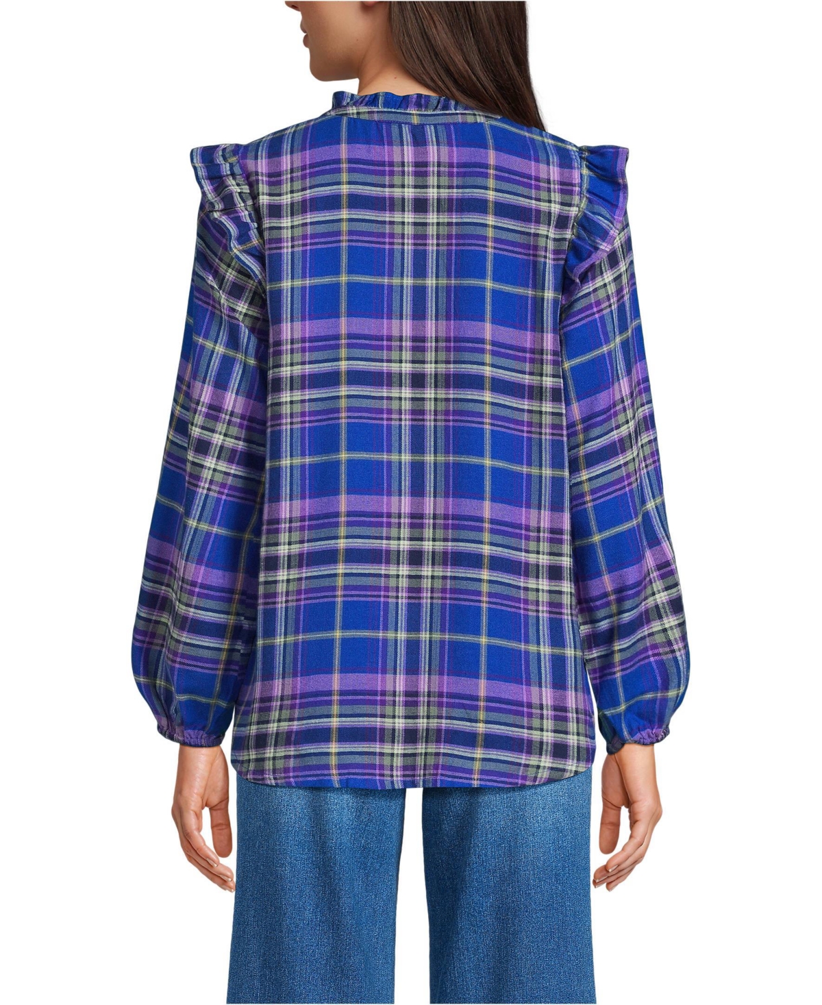 Lands' End Women's Ruffle Front Flannel Popover Blouse