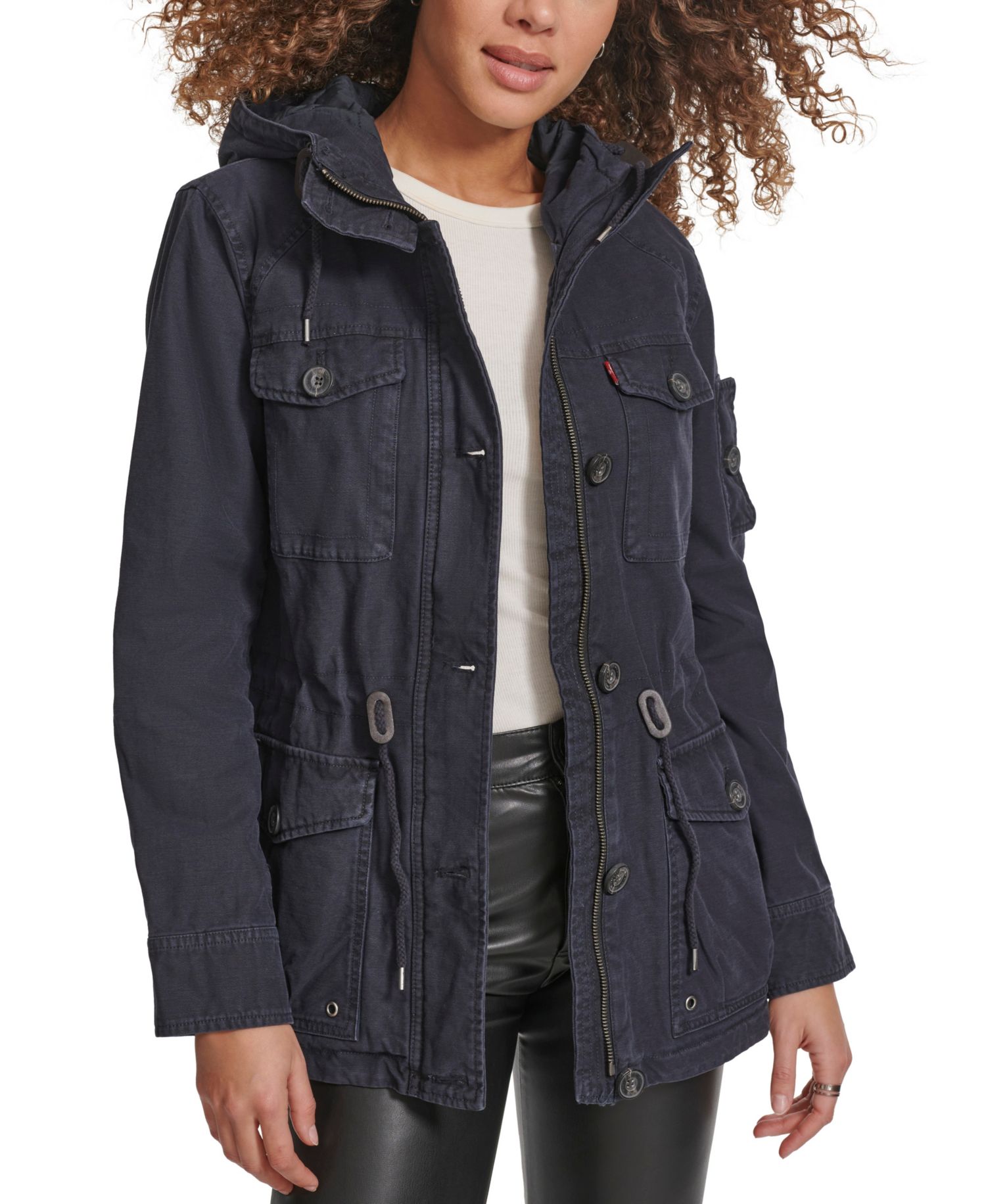 Trendy Plus Size Hooded Military Jacket