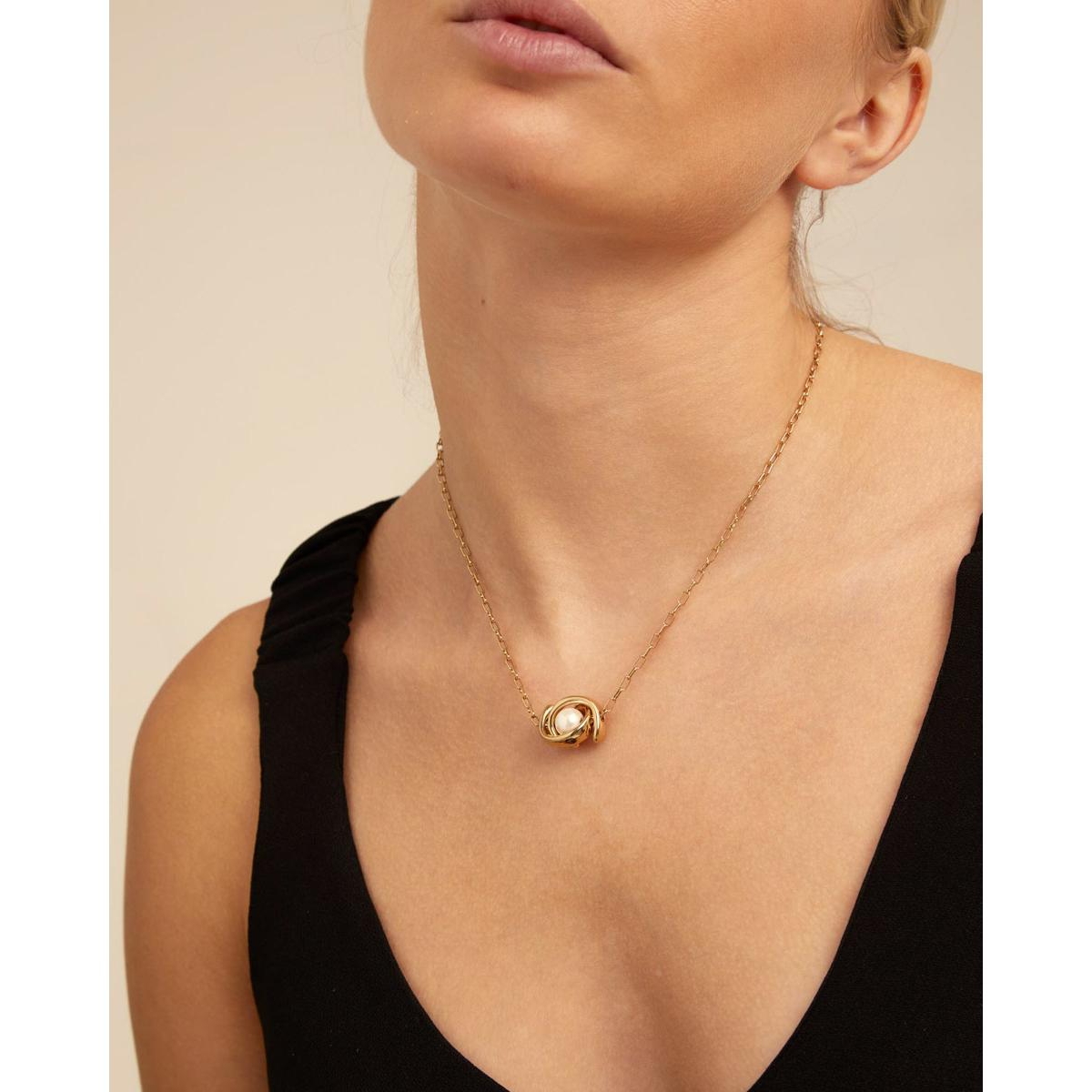 Unode50 18k Gold Plated Metal Alloy Double Moon Bead Necklace With Thin Chain In Gold