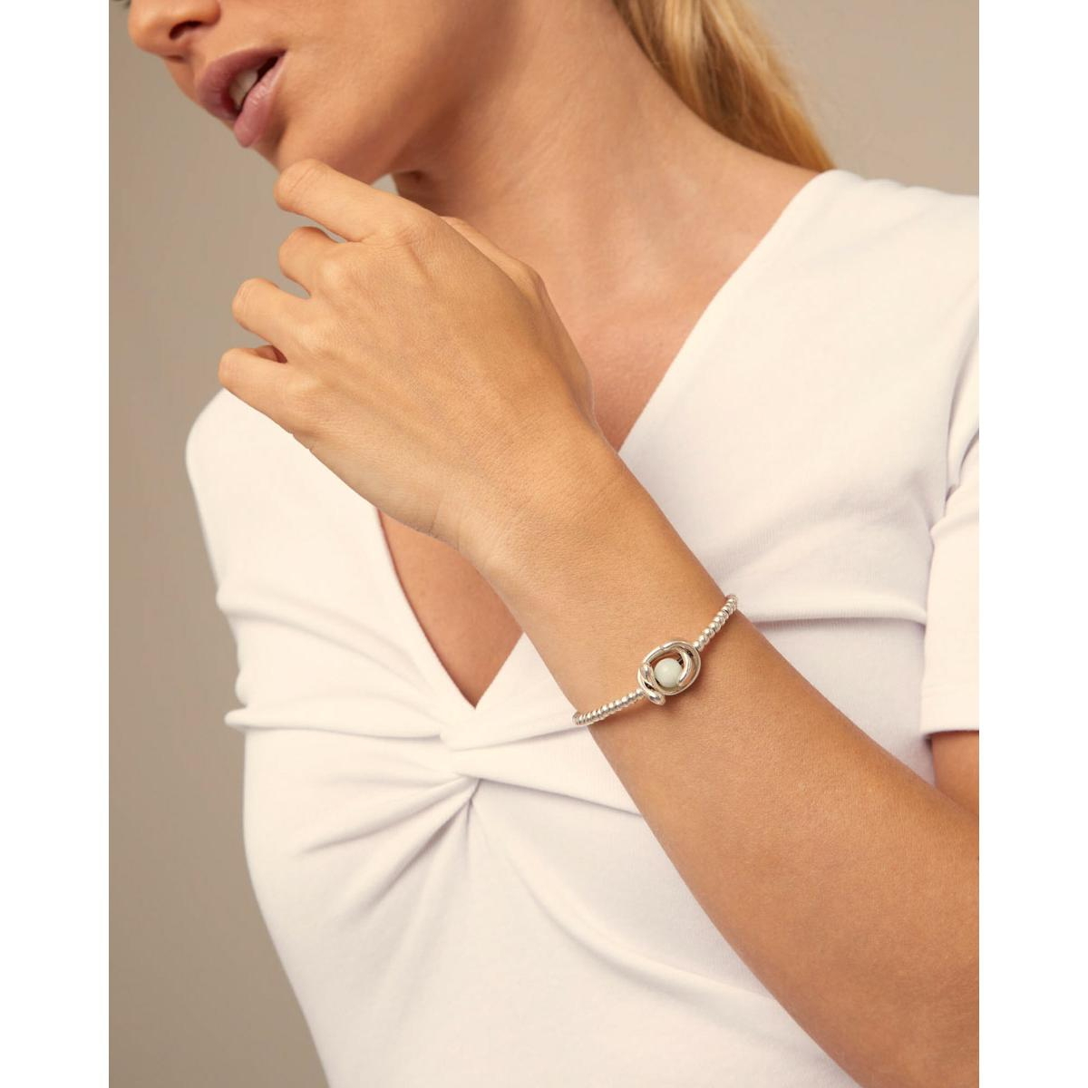 Unode50 One Strand Elastic Double Moon Bead Metal Bracelet In Silver