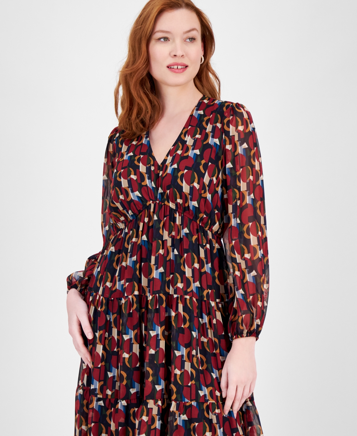 Shop Robbie Bee Women's Printed V-neck Long-sleeve Dress In Black,mult