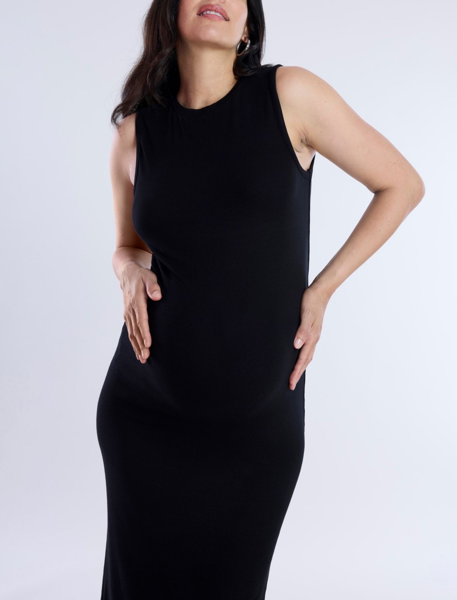Women's Crew Neck Rib Knit Sleeveless Midi Dress - Motherhood