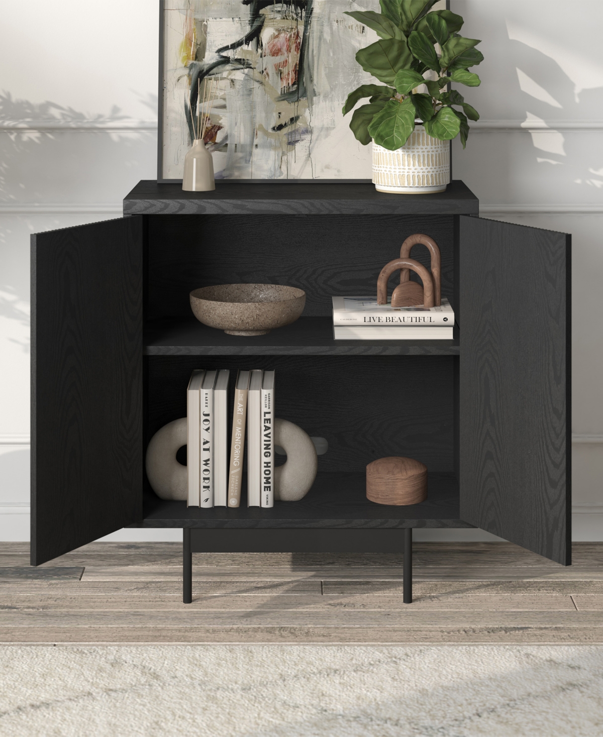 Hudson & Canal 28" Whitman Wide Rectangular Accent Cabinet In Black Grain