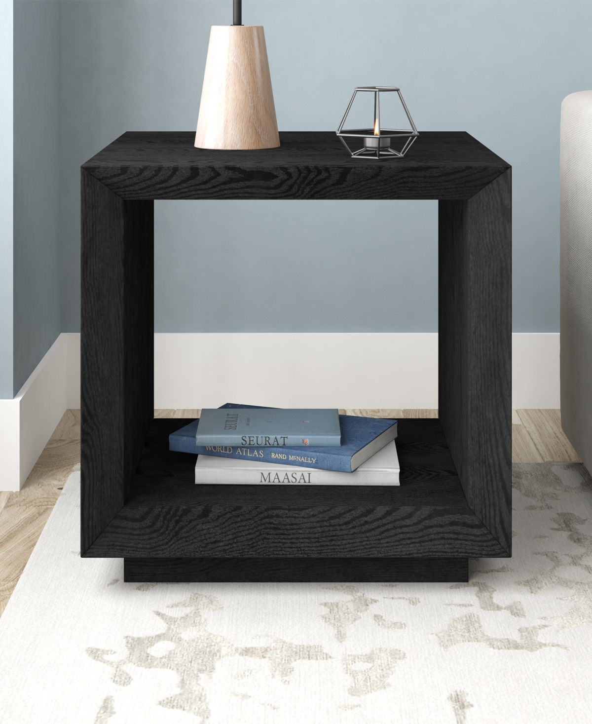 Hudson & Canal 22" Tannen Wide Rectangular Side Table In Black Grain