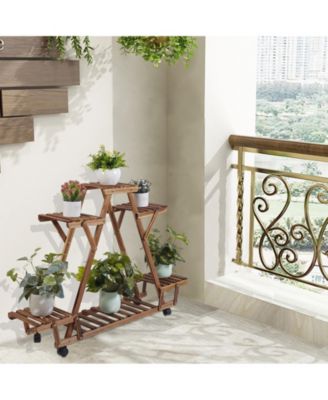 6 Tiers Wood Plant Stand Storage Triangular Flower Pot Holder for Outdoor Indoor