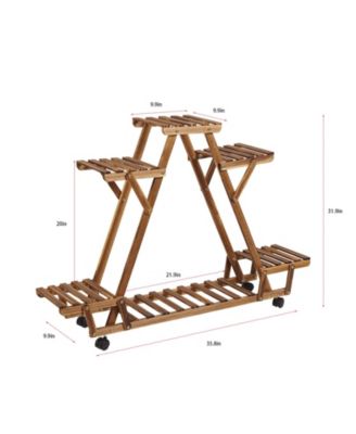 6 Tiers Wood Plant Stand Storage Triangular Flower Pot Holder for Outdoor Indoor