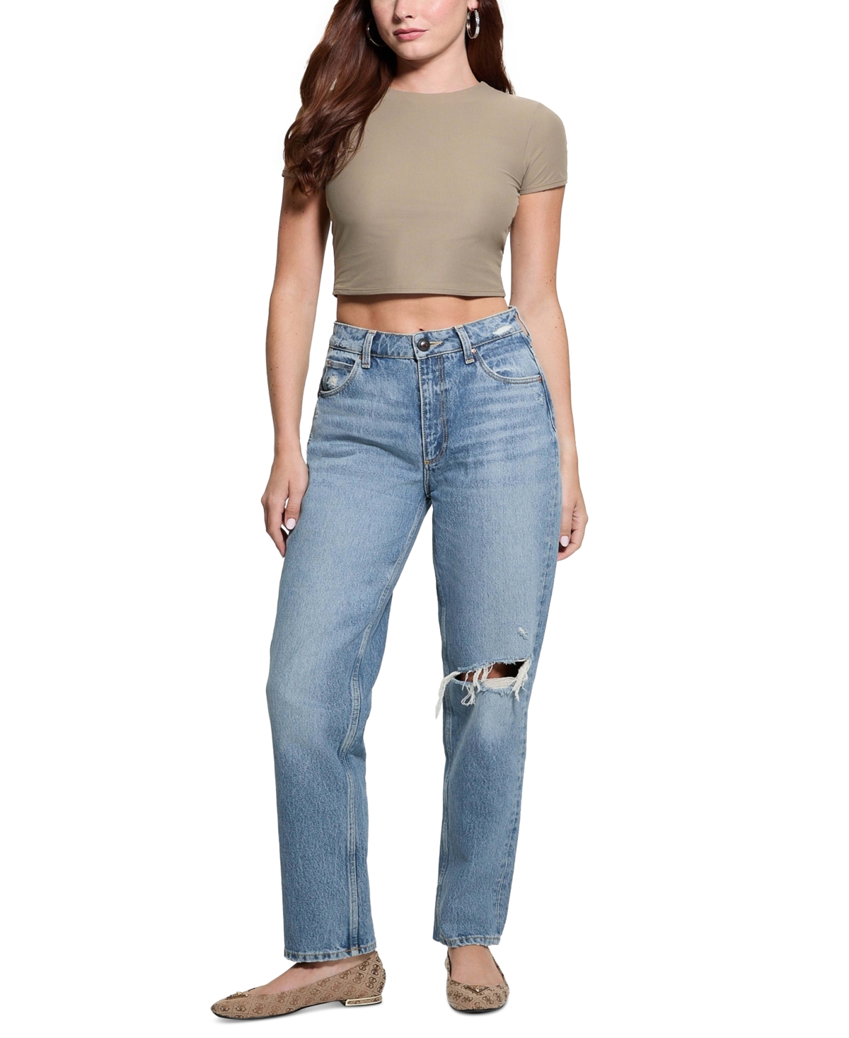 GUESS WOMEN'S HIGH-RISE STRAIGHT-LEG MOM JEANS 