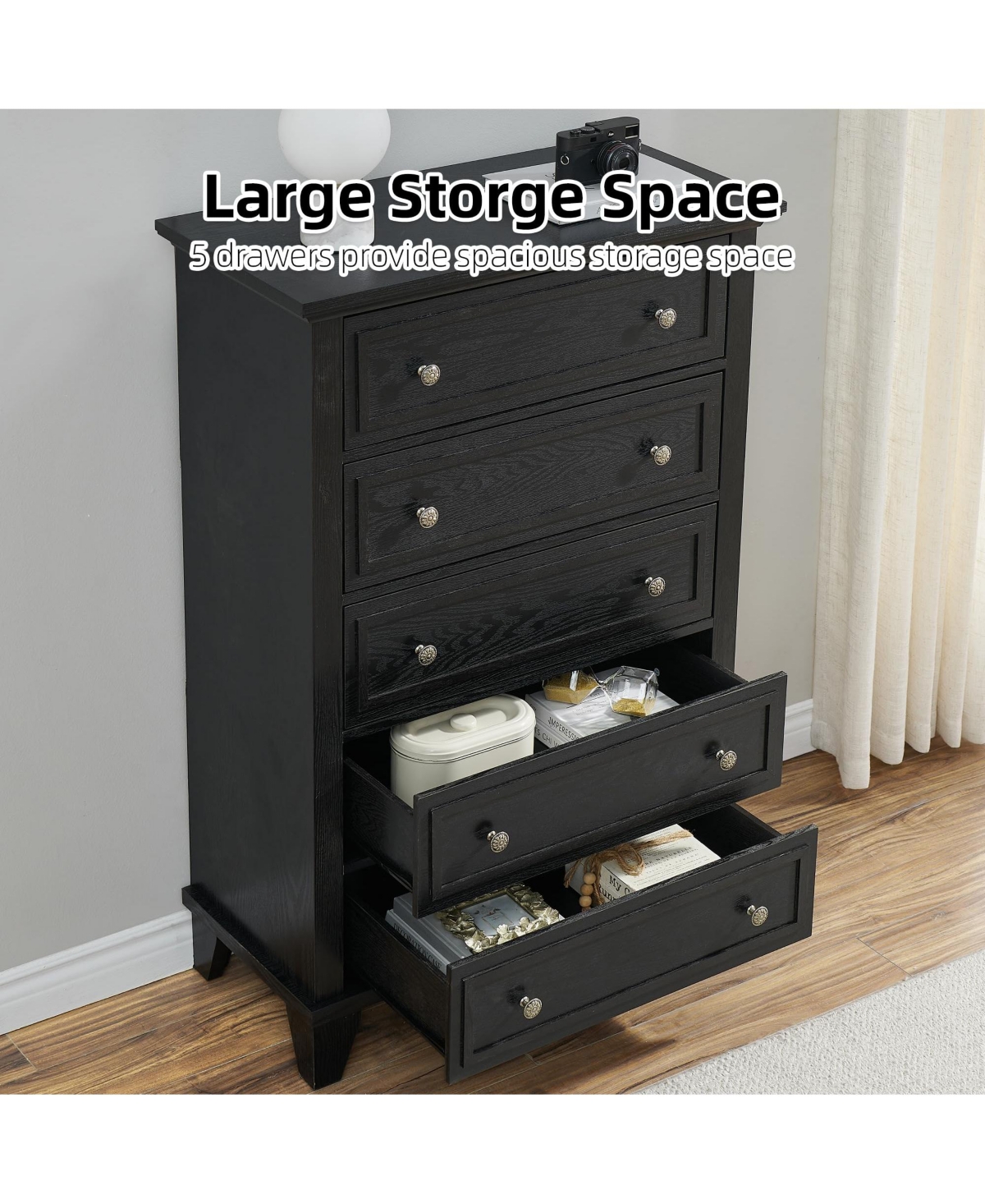 gaomon 5 Drawers Dresser for Bedroom, White Dresser with Wide Drawers, Wood Chest of Drawers, Tall Dresser for Bedroom