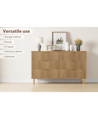 Brown 6 Drawer Dresser for Bedroom, 56” Wide Wood Dresser Organizer with Metal Legs