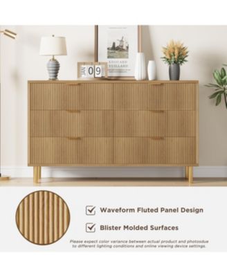 Brown 6 Drawer Dresser for Bedroom, 56” Wide Wood Dresser Organizer with Metal Legs