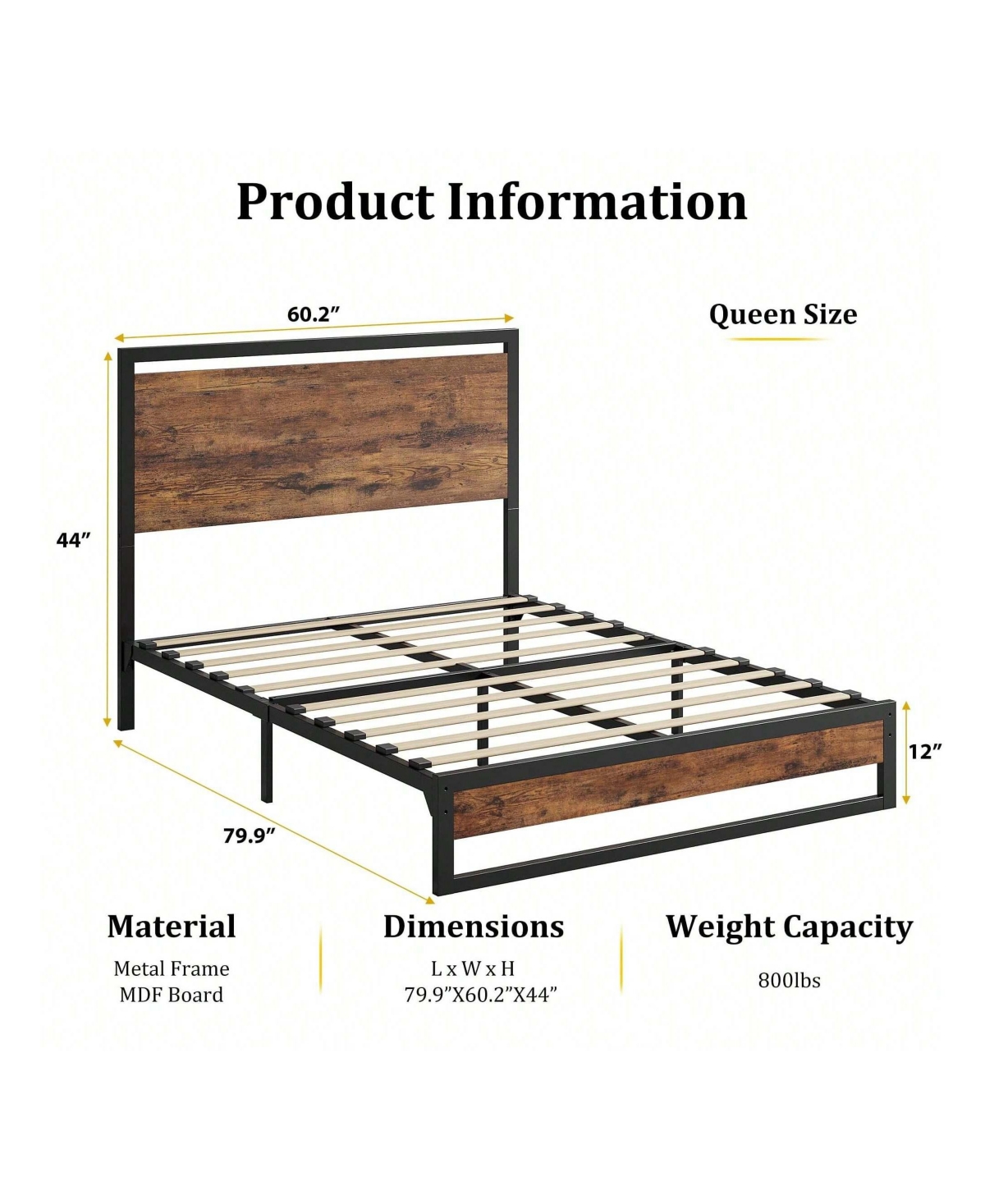 gaomon Inch Metal Platform Bed Frame With Wooden Headboard And Footboard, Mattress Foundation