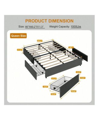 gaomon Platform Bed Frame, Fabric Upholstered With 4 Storage Drawers, No Box Spring Needed, Wooden Slats Support, Noise Free, Easy Assembly - Full