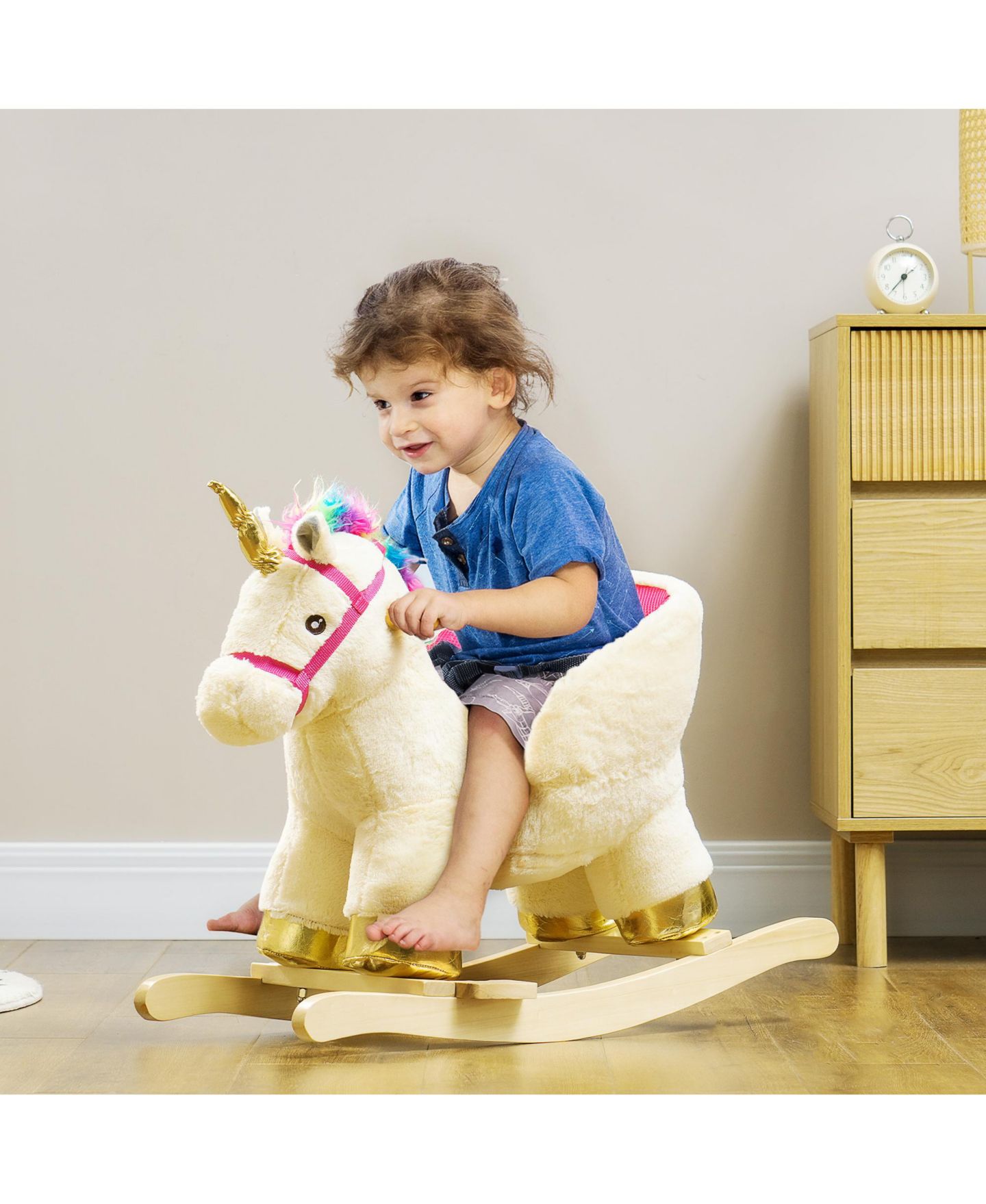 Детская игрушка Qaba Kids Rocking Horse, Unicorn with Realistic Sounds for 18-36 Months, цвет: Кремовый белый — фото 2