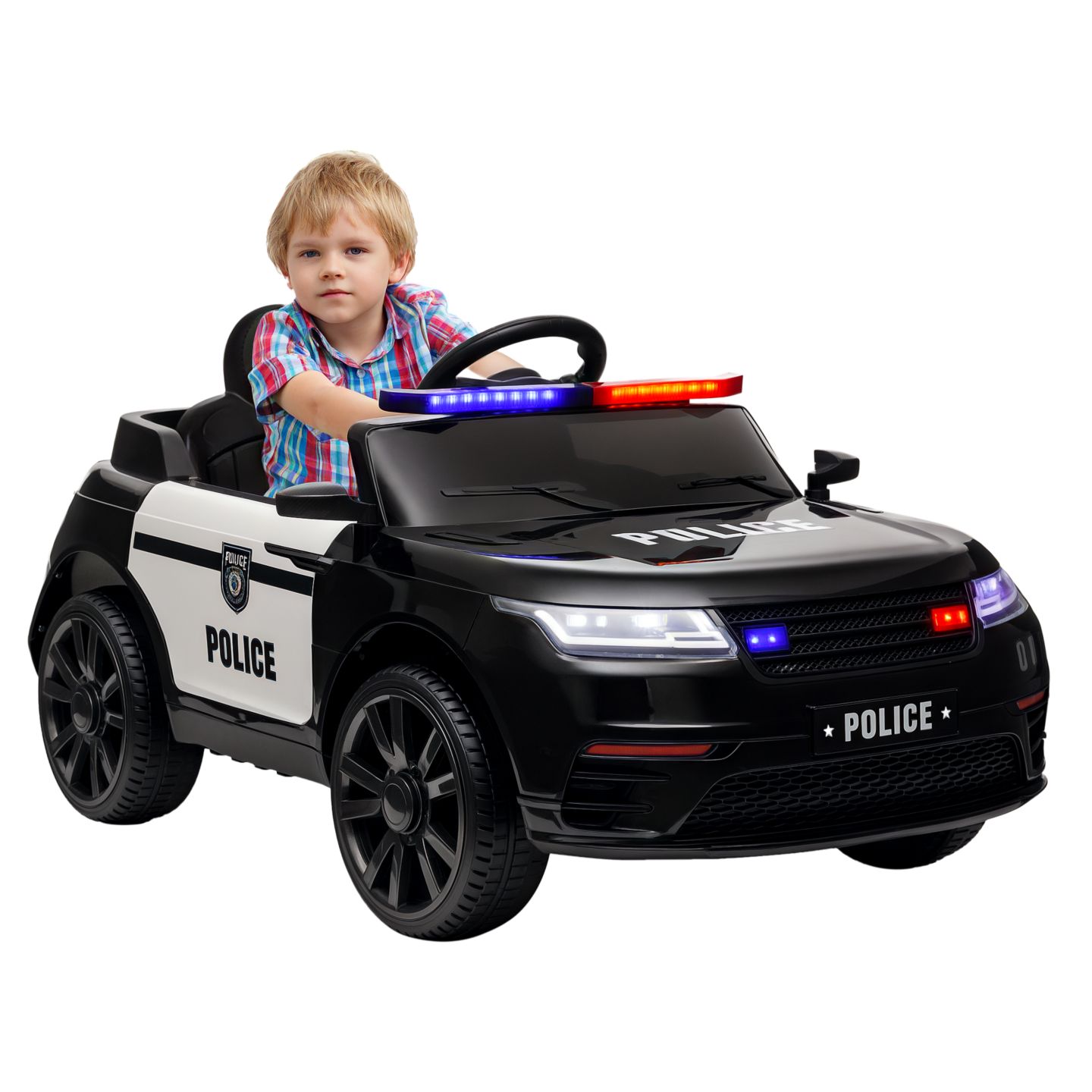 Детская игрушка Qaba 12V Police Patrol Ride-On Car with Remote Control and Adjustable Speeds, 55 lbs., Ages 3-7, цвет: Чёрный — фото 1