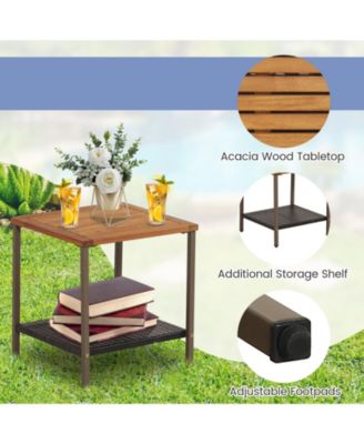 3 Pieces Rattan Rocking Bistro Set with Coffee Table and Cushions