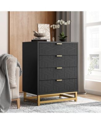 Dressers for Bedroom 4 Drawer, Chest of Drawers with Metal Base, Modern Dresser Chest Cabinet Organizer,Black
